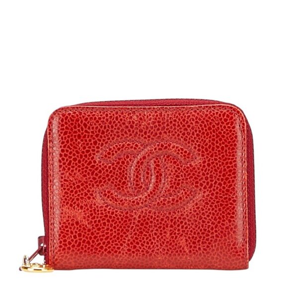 CHANEL Red Caviar Leather Logo Wallet - Picture 1 of 11